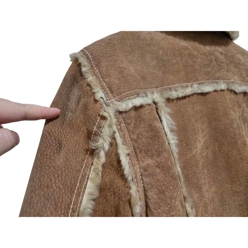 Wilson Leather Womens Vintage Suede Faux Shearling Lined Aviator Coat Size Large - Picture 9 of 12